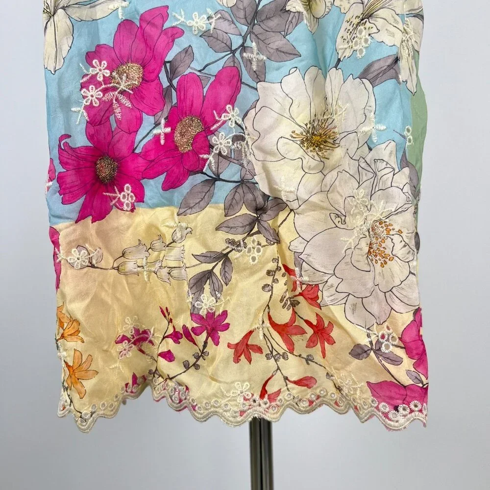 NWOT JOHNNY WAS Permint Padme Embroidered Floral Puff Sleeves Tunic Blouse Sz S